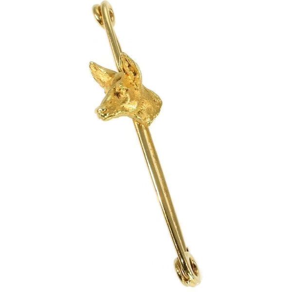 Typical French antique jewelry naturalistic deer head on bar brooch